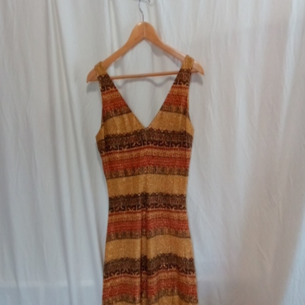 Vtg Metalic Gold Maxi Dress